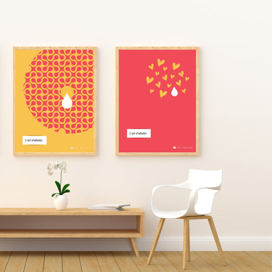 Affiche L'Art d'Allaiter - Nuage de coeurs et goutte de lait