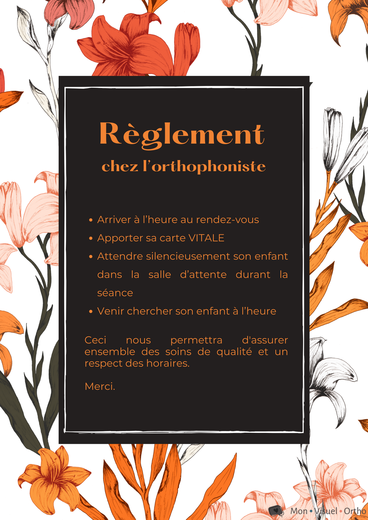 Affiche Règlement chez l'orthophoniste