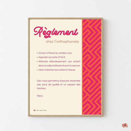 Affiche Règlement chez l'orthophoniste 2