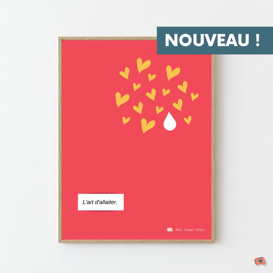 Affiche L'Art d'Allaiter - Nuage de coeurs et goutte de lait