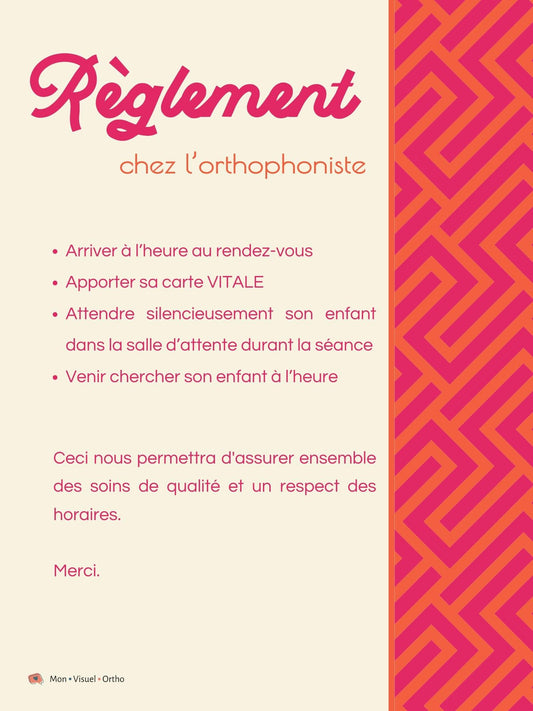Affiche Règlement chez l'orthophoniste 2