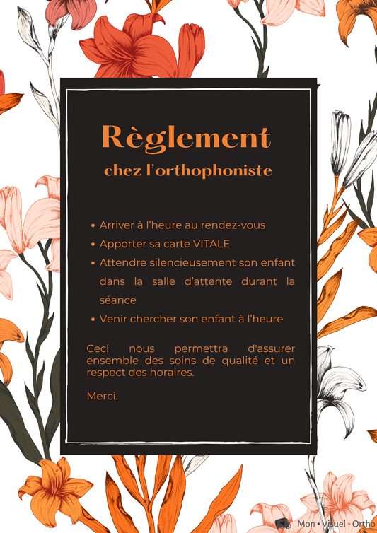 Affiche Règlement chez l'orthophoniste